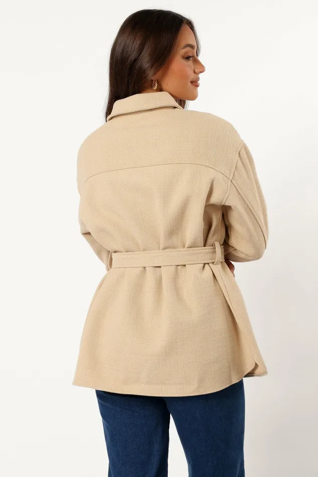 Arlow Tie Front Shacket Cream Jackets and Coats Petal and Pup Women