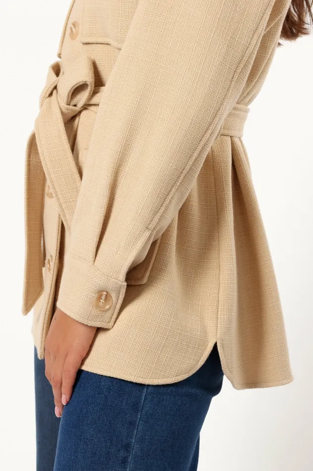 Arlow Tie Front Shacket Cream Jackets and Coats Petal and Pup Women