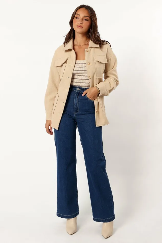 Arlow Tie Front Shacket Cream Jackets and Coats Petal and Pup Women