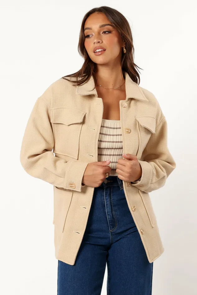 Arlow Tie Front Shacket Cream Jackets and Coats Petal and Pup Women