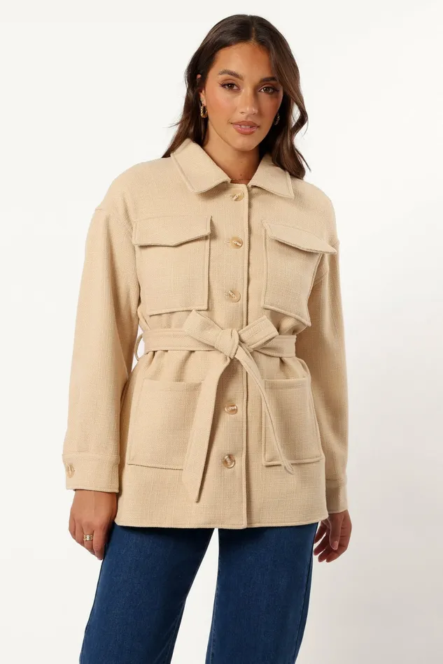 Arlow Tie Front Shacket Cream Jackets and Coats Petal and Pup Women
