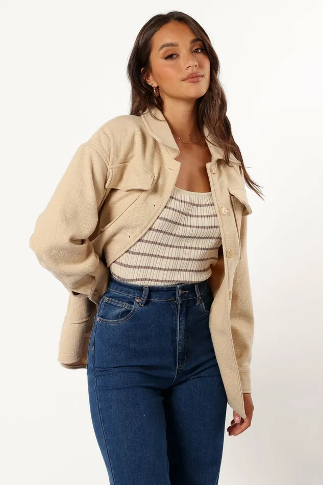 Arlow Tie Front Shacket Cream Jackets and Coats Petal and Pup Women