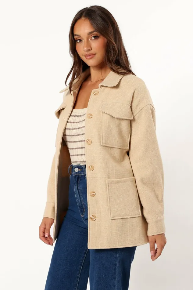 Arlow Tie Front Shacket Cream Jackets and Coats Petal and Pup Women
