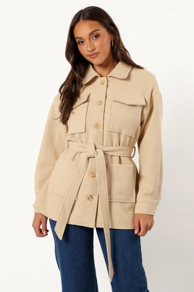 Arlow Tie Front Shacket Cream Jackets and Coats Petal and Pup Women
