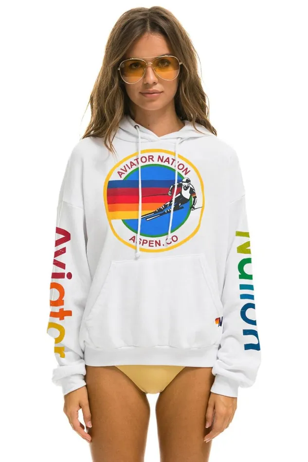 Aspen Relaxed Pullover Hoodie 8211 White WomenMen Aviator Nation Hoodies