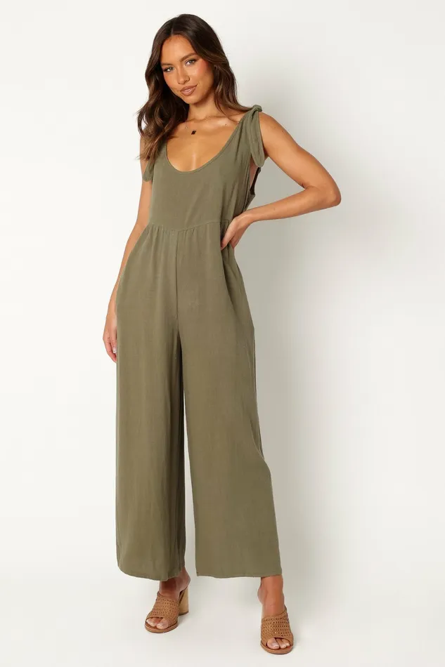 Ayla Linen Jumpsuit Olive Women Jumpsuits and Rompers Petal and Pup