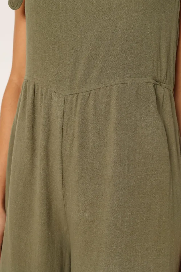 Ayla Linen Jumpsuit Olive Women Jumpsuits and Rompers Petal and Pup