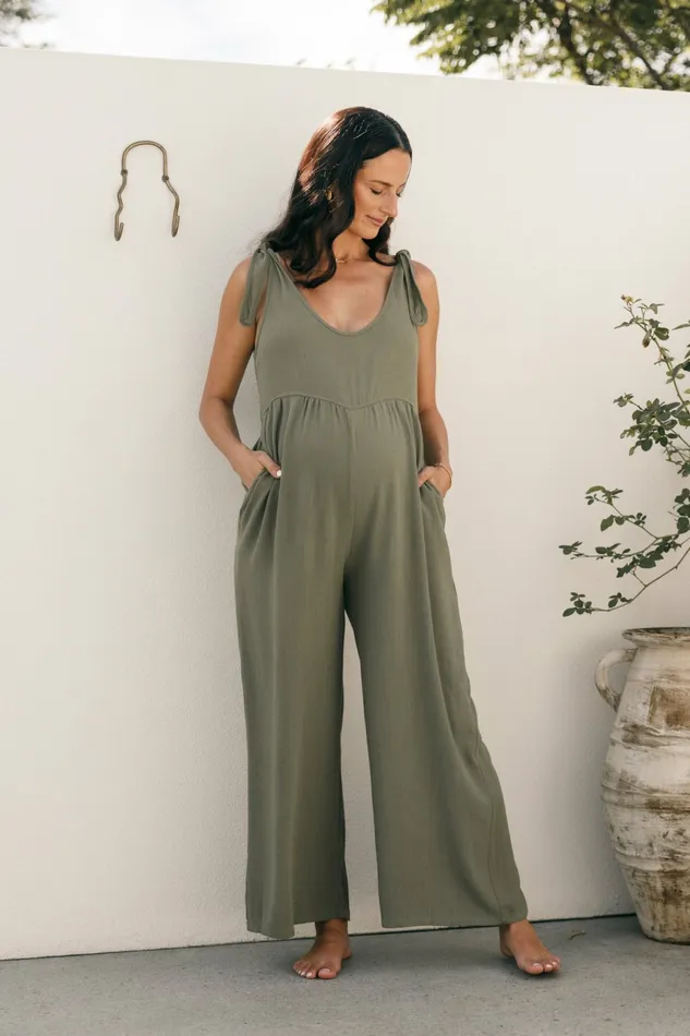 Ayla Linen Jumpsuit Olive Women Jumpsuits and Rompers Petal and Pup