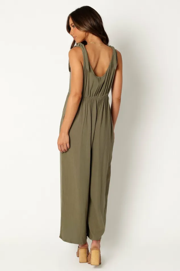 Ayla Linen Jumpsuit Olive Women Jumpsuits and Rompers Petal and Pup