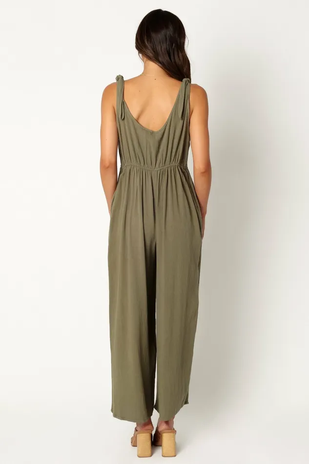 Ayla Linen Jumpsuit Olive Women Jumpsuits and Rompers Petal and Pup