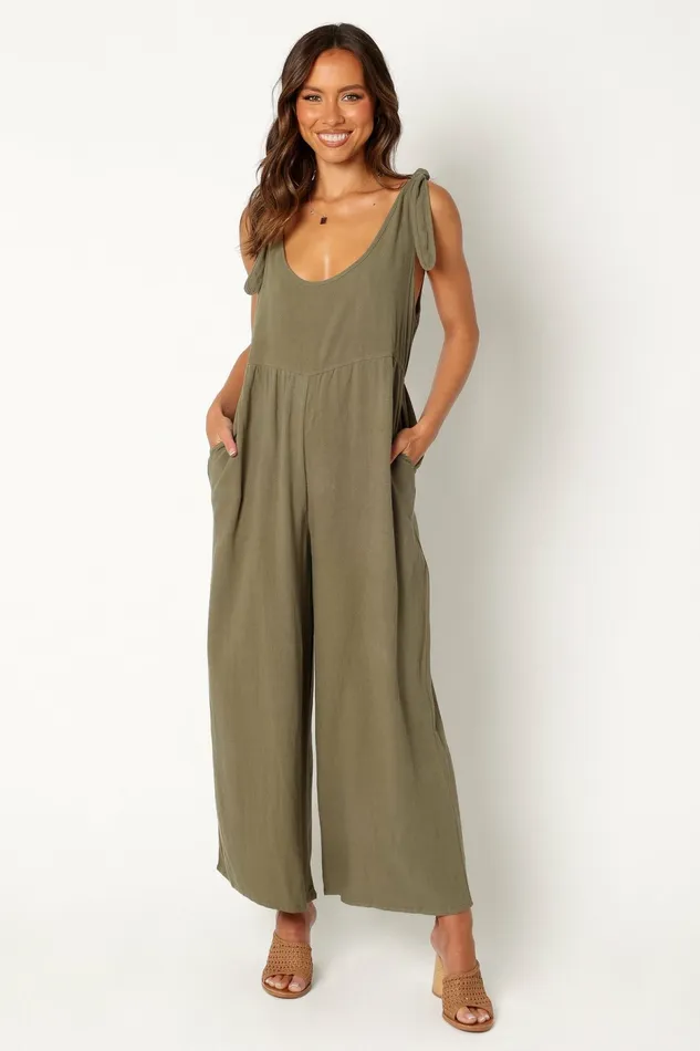 Ayla Linen Jumpsuit Olive Women Jumpsuits and Rompers Petal and Pup