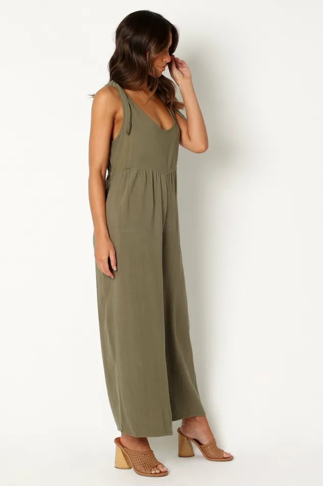 Ayla Linen Jumpsuit Olive Women Jumpsuits and Rompers Petal and Pup