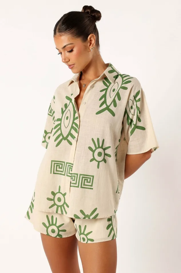 Baci Short Set Beige Green Women Matching Sets Petal and Pup