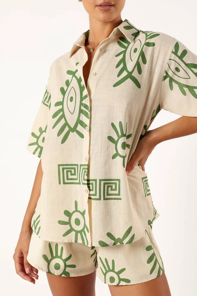 Baci Short Set Beige Green Women Matching Sets Petal and Pup