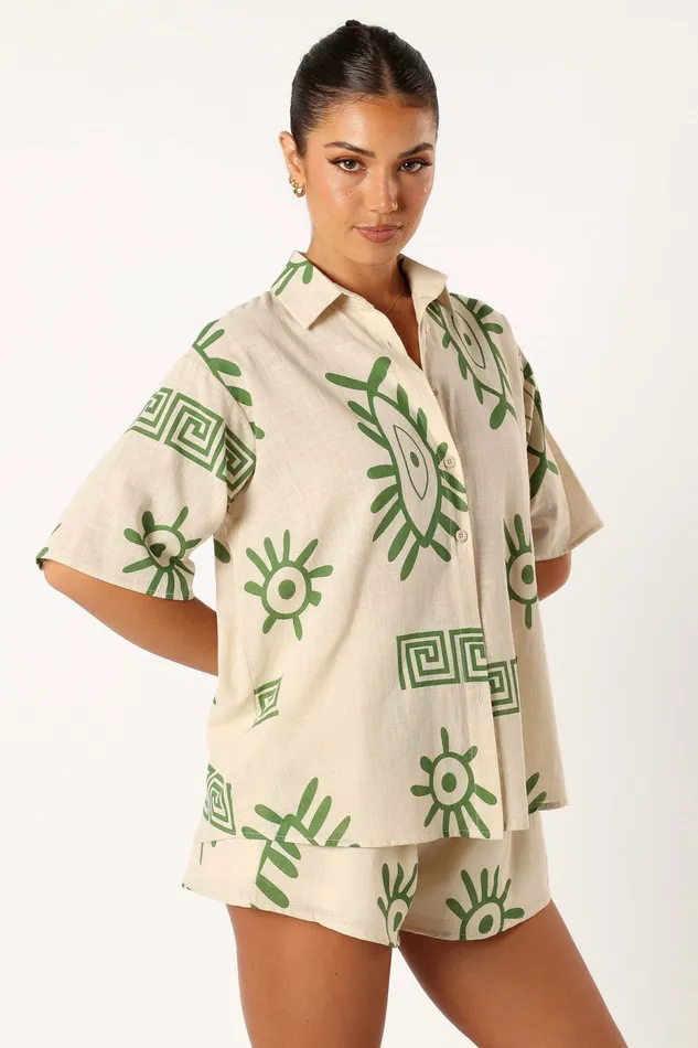 Baci Short Set Beige Green Women Matching Sets Petal and Pup