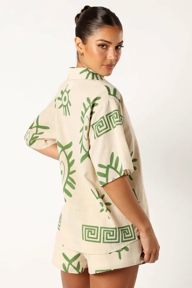 Baci Short Set Beige Green Women Matching Sets Petal and Pup