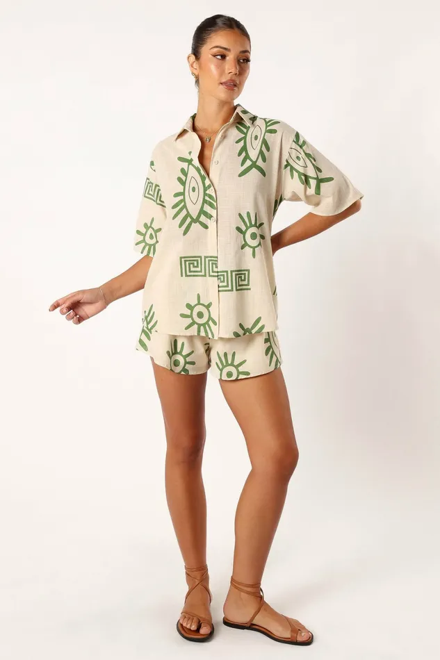 Baci Short Set Beige Green Women Matching Sets Petal and Pup