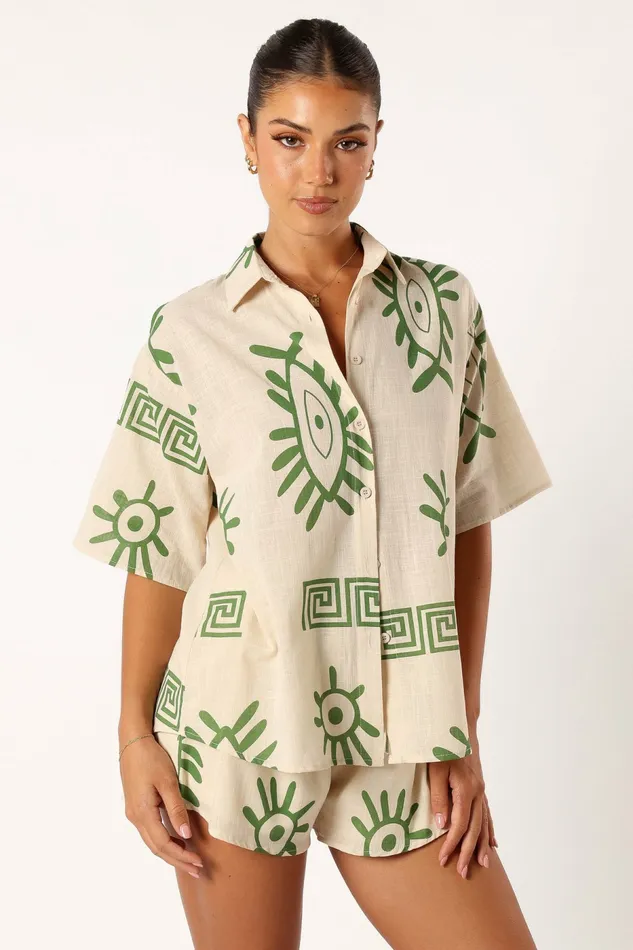 Baci Short Set Beige Green Women Matching Sets Petal and Pup
