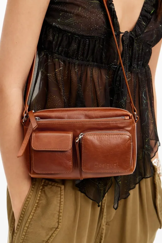 Bags Women Desigual S Leather Pockets Crossbody Bag Brown