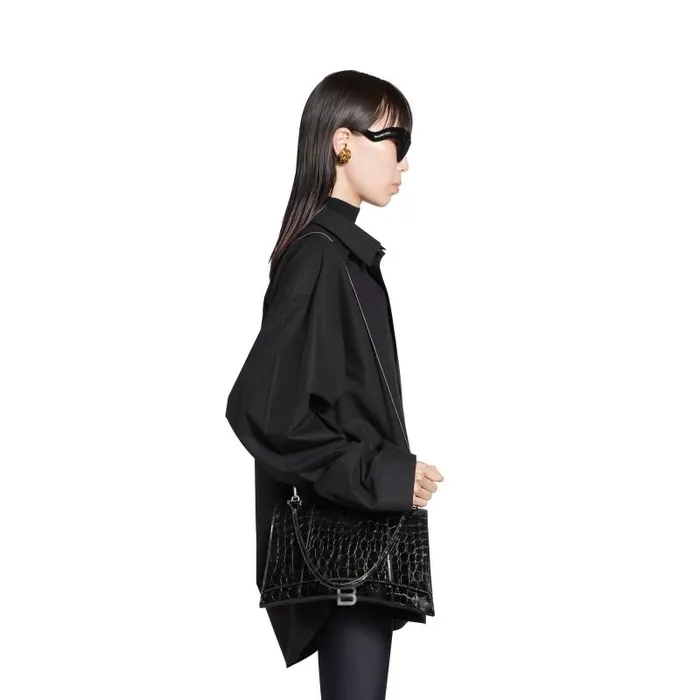 Balenciaga Handbags Women Women039s Hourglass Hinge Medium Handbag Crocodile Embossed In Black Black