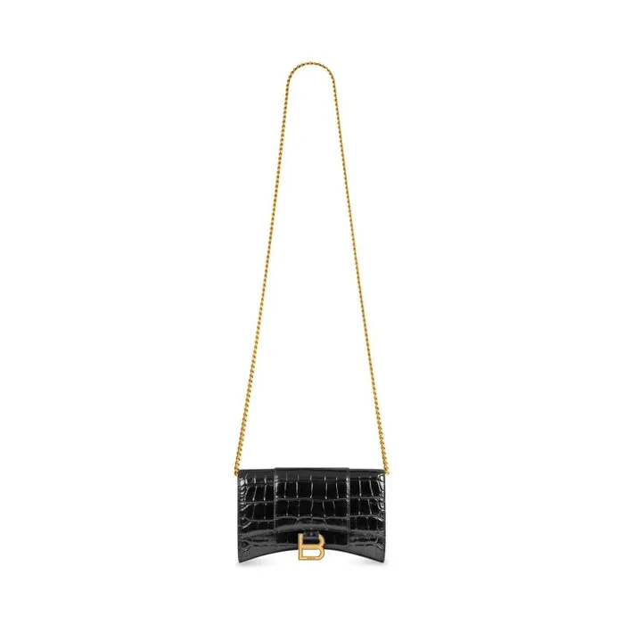 Balenciaga Mini Bags Women Women039s Hourglass Wallet On Chain Crocodile Embossed In Black Black