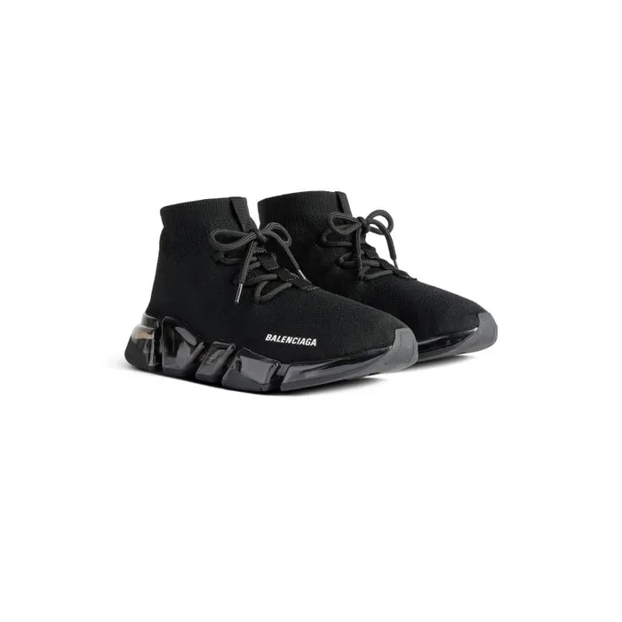 Balenciaga Sneakers Women Women039s Speed 20 Lace Up Full Clear Sole Recycled Knit Sneaker In Black Black