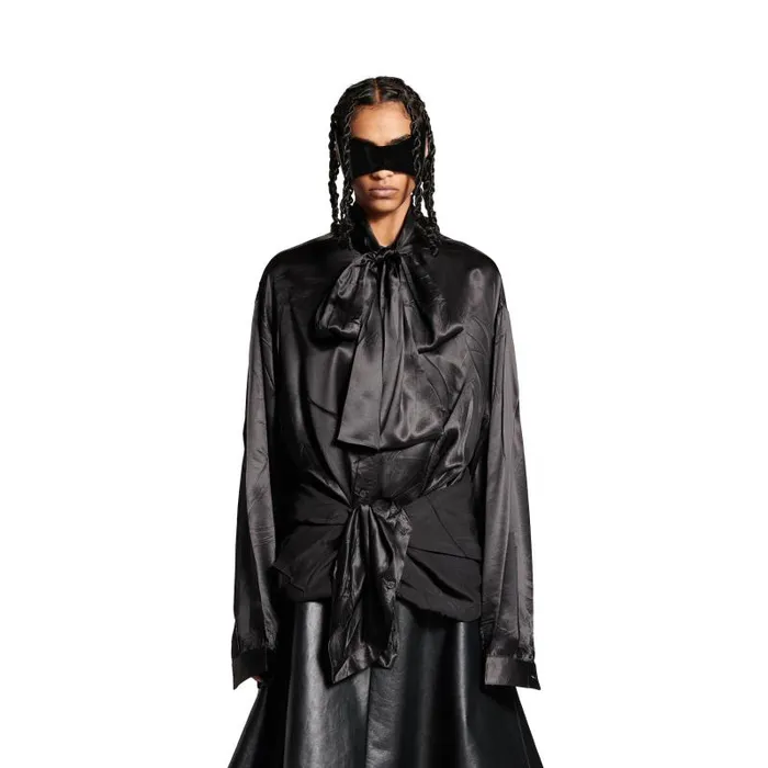Balenciaga Tops and Shirts Women Women039s Knotted Lavalire Blouse In Black Black Balenciaga Tops and Shirts Women Women039s Knotted Lavalire Blouse In Black Black