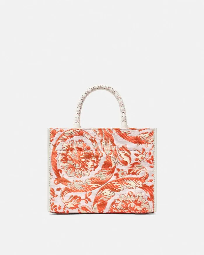 Barocco Athena Raffia Small Tote Bag Coral Women Versace Totes