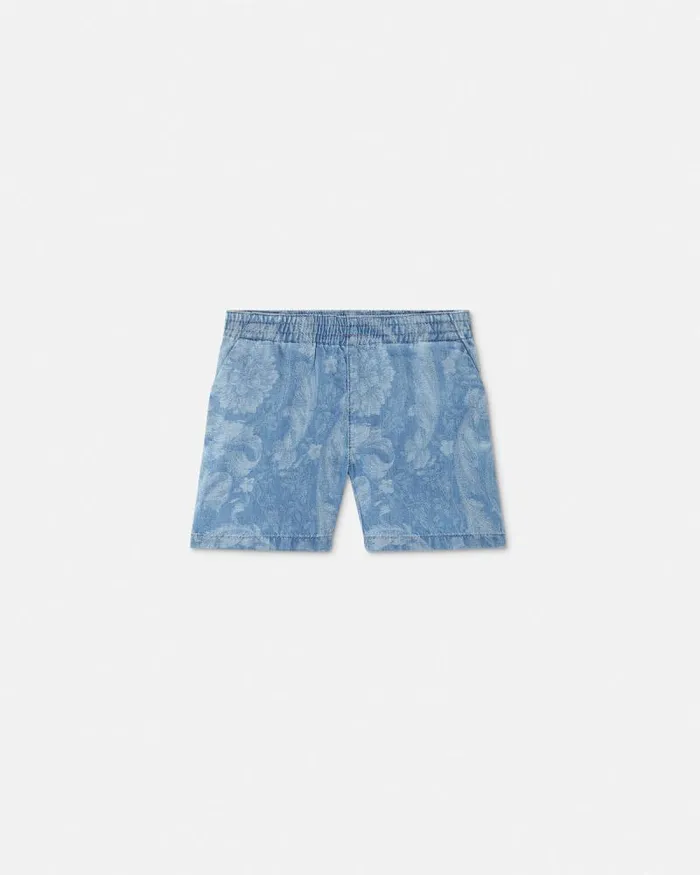 Barocco Chambray Baby Shorts Light Blue Children Versace Clothing