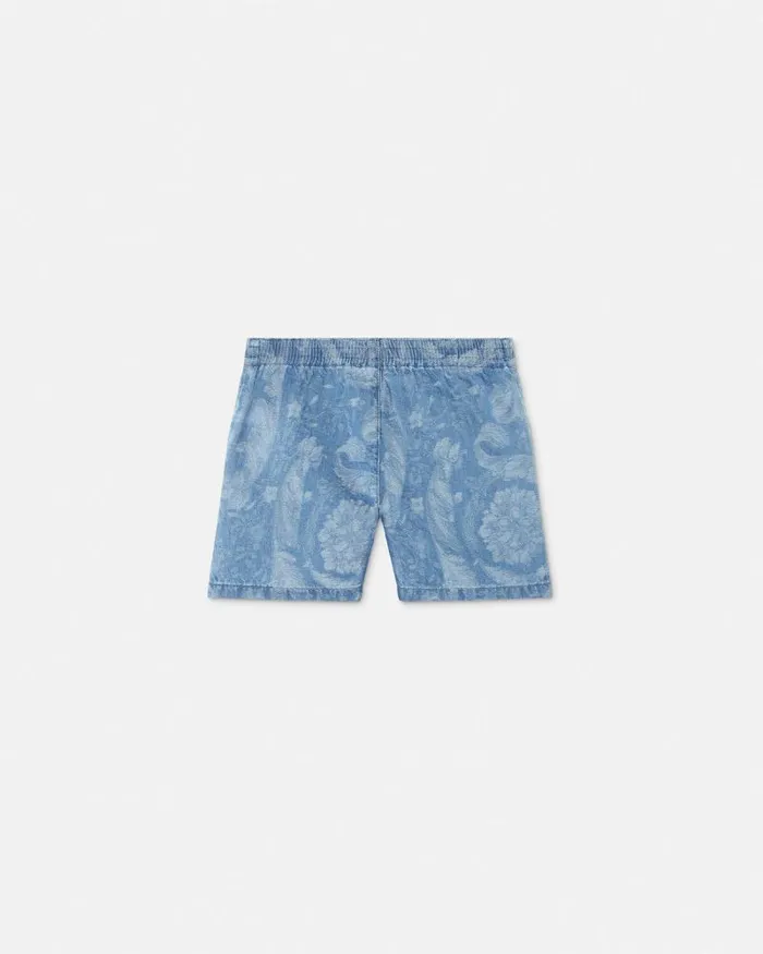 Barocco Chambray Baby Shorts Light Blue Children Versace Clothing