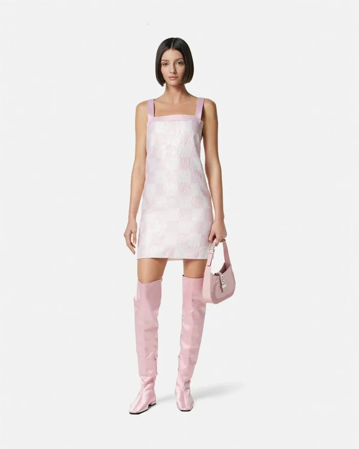 Barocco Contrasto Duchesse Mini Dress Light Pink Women Versace Dresses