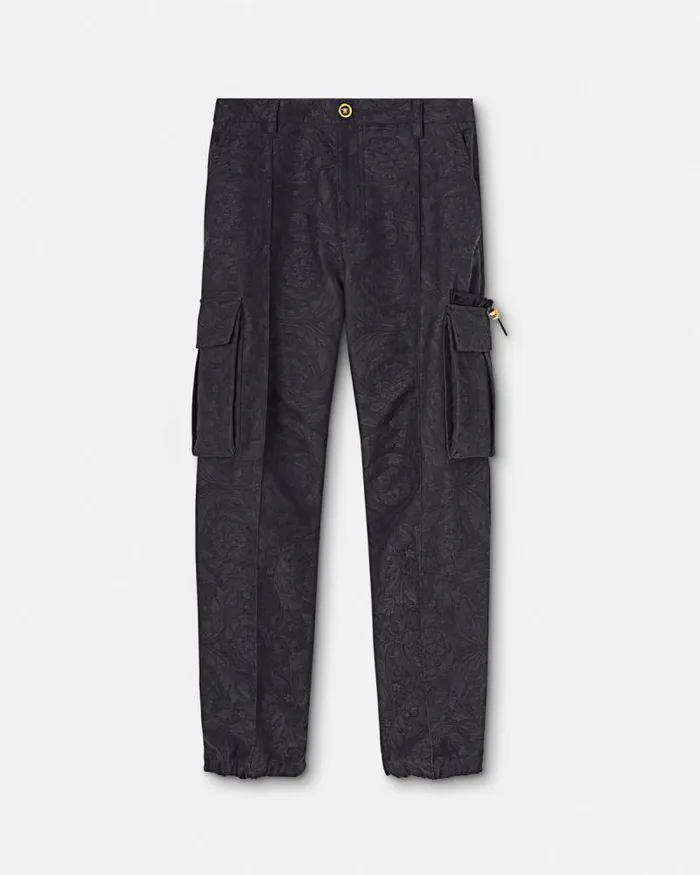 Barocco Jacquard Cargo Pants Gray Men Versace Pants and Shorts