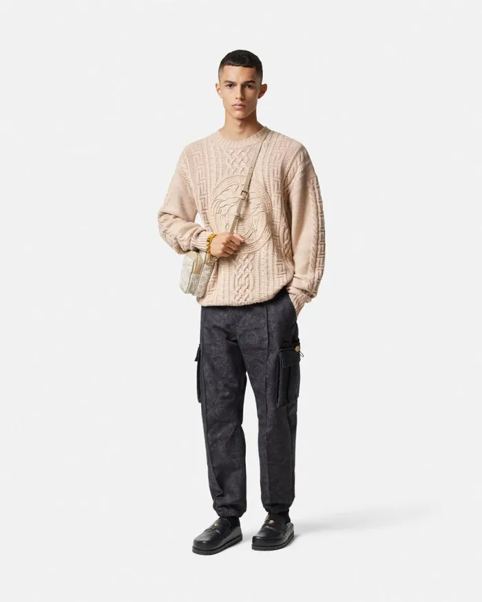 Barocco Jacquard Cargo Pants Gray Men Versace Pants and Shorts