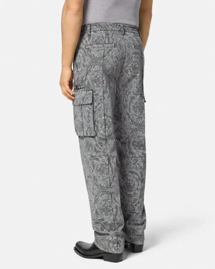Barocco Jacquard Cargo Pants Gray Men Versace Pants and Shorts