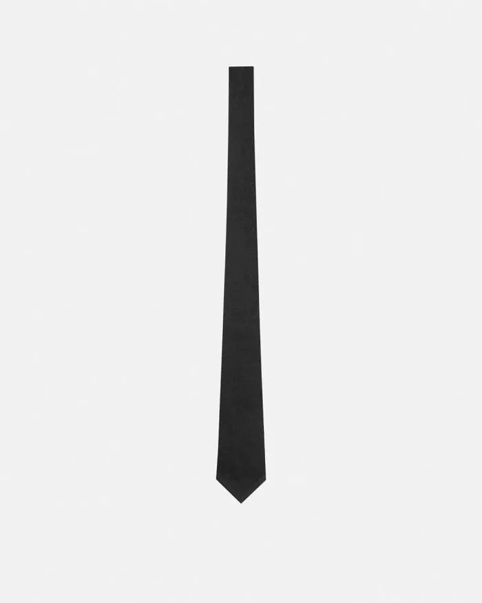 Barocco Jacquard Silk Tie Black Men Versace Soft Accessories