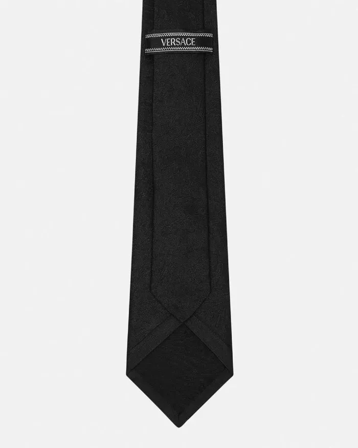 Barocco Jacquard Silk Tie Black Men Versace Soft Accessories