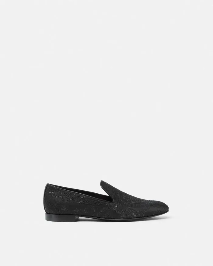 Barocco Jacquard Slippers Blacksilver Men Versace Loafers and Slippers