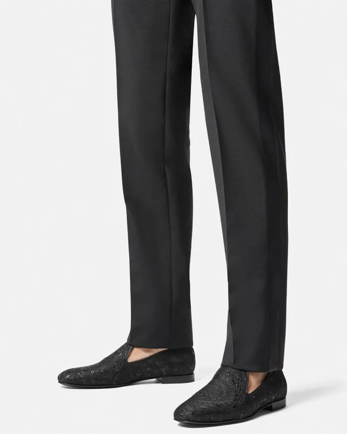 Barocco Jacquard Slippers Blacksilver Men Versace Loafers and Slippers