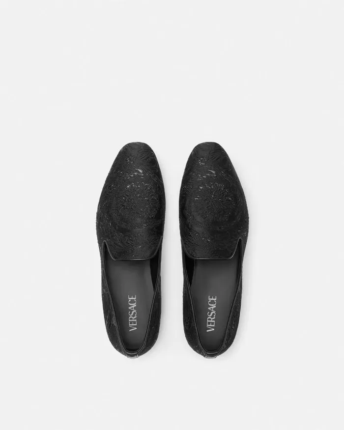 Barocco Jacquard Slippers Blacksilver Men Versace Loafers and Slippers