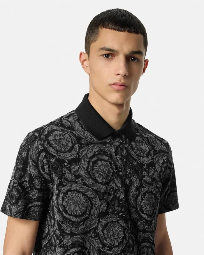 Barocco Polo Shirt Gray Men Versace TShirts and Polos
