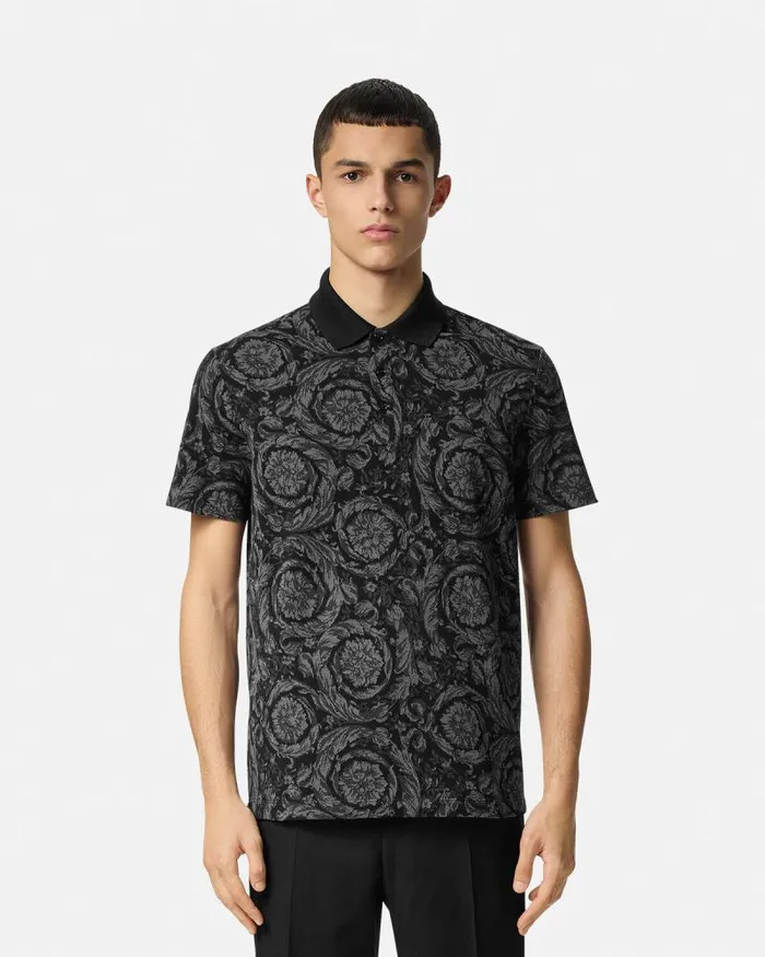 Barocco Polo Shirt Gray Men Versace TShirts and Polos