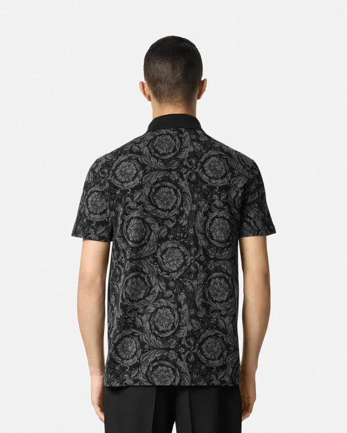 Barocco Polo Shirt Gray Men Versace TShirts and Polos
