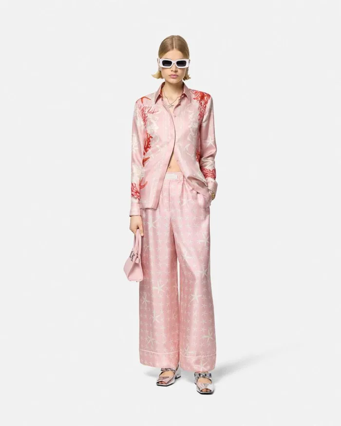 Barocco Sea Silk Shirt Pinkprint Women Versace Shirts and Tops