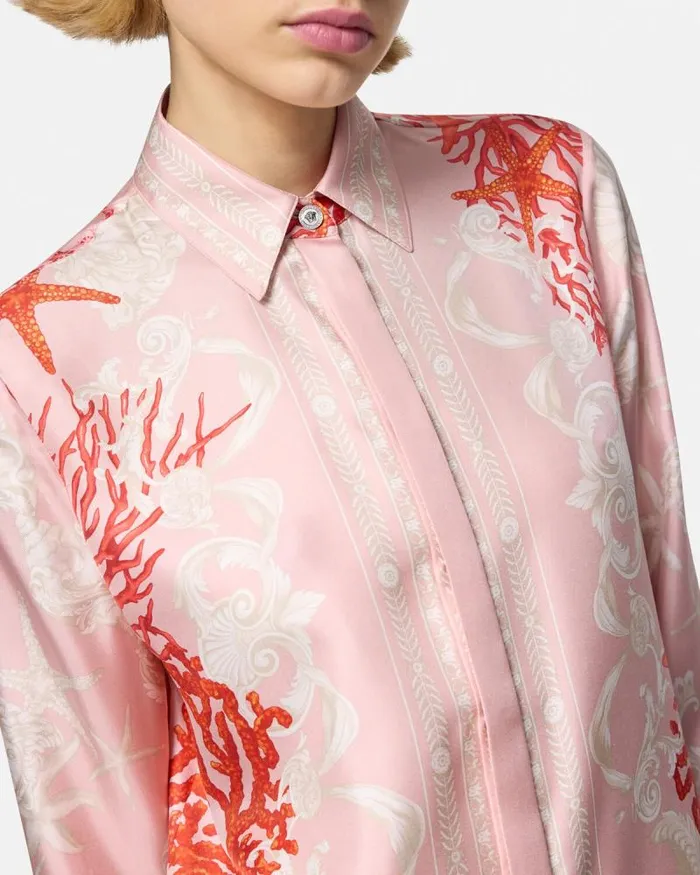 Barocco Sea Silk Shirt Pinkprint Women Versace Shirts and Tops