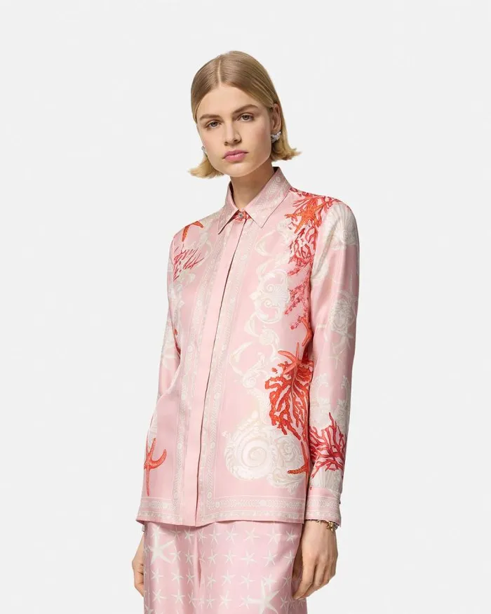 Barocco Sea Silk Shirt Pinkprint Women Versace Shirts and Tops