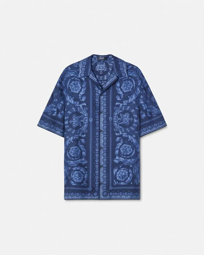 Barocco Silk Shirt Blueprint Men Versace Shirts