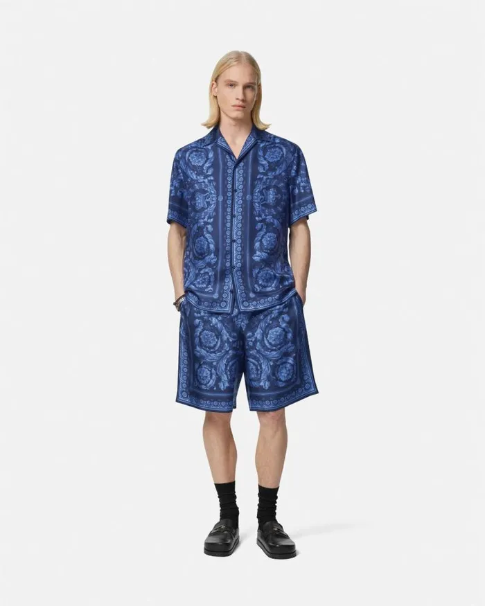 Barocco Silk Shirt Blueprint Men Versace Shirts