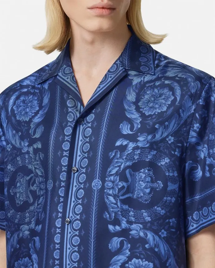 Barocco Silk Shirt Blueprint Men Versace Shirts