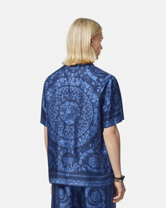 Barocco Silk Shirt Blueprint Men Versace Shirts
