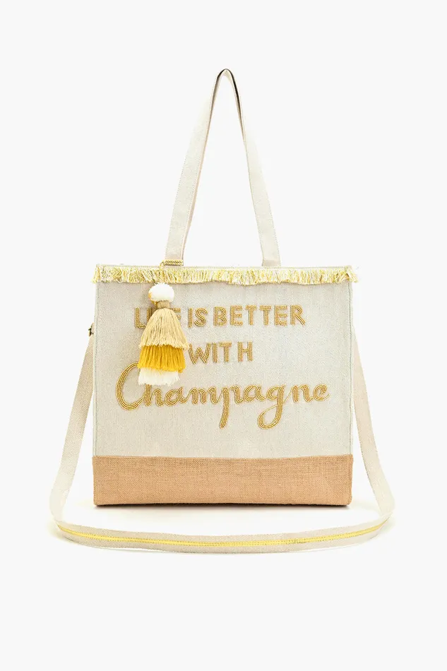 Beach Bags Champagne Forever ToteHand Beaded Jute Tote For Women America and Beyond Women Beach Bags Champagne Forever ToteHand Beaded Jute Tote For Women America and Beyond Women